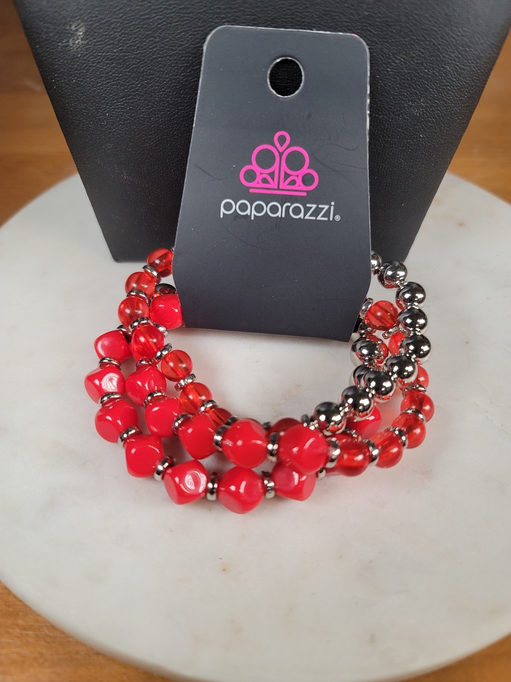 Paparazzi Red and Silver Multi-Strand Beaded Bracelet